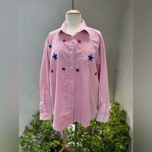 Vtg Patriotic Blouse Red White Blue Stars Stripes Sz XL By Apache